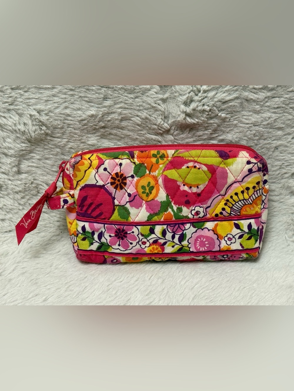 Vera Bradley Multicolor Floral Quilted Cosmetic Bag - Pink, Yellow, Green